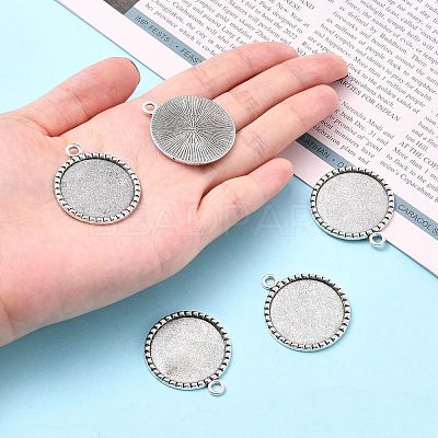 Tibetan Style Antique Silver Alloy Flat Round Pendant Cabochon Settings X-TIBEP-M022-38AS-1