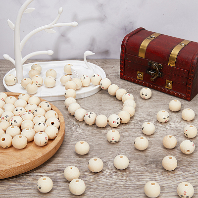 100Pcs Printed Wood European Beads WOOD-GF0002-06-1