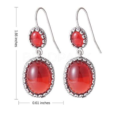 Red Resin Oval Dangle Earrings JE1087A-1