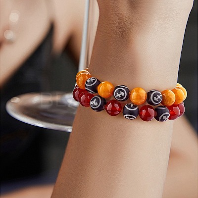 Dark Orange Natural Yellow Jade Round Beaded Stretch Bracelet BJEW-SW00077-07-1