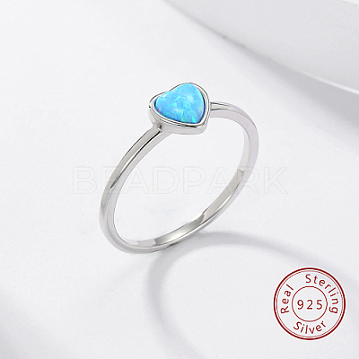 Light Sky Blue Synthetic Opal Heart Finger Ring FM4105-2-1