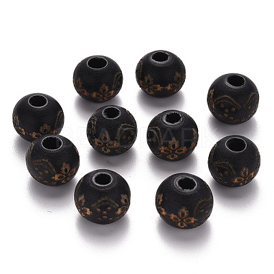 Painted Natural Wood Beads X-WOOD-N006-03A-10-1