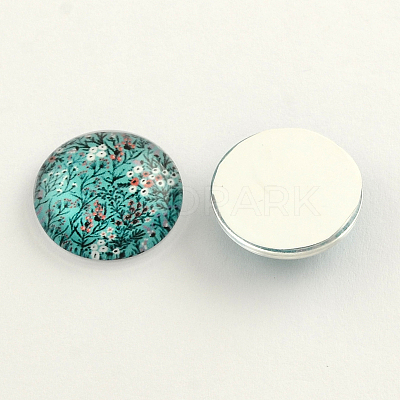 Flatback Half Round/Dome Flower and Plants Pattern Glass Cabochons X-GGLA-R026-12mm-15-1