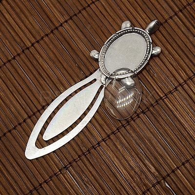 25x18mm Oval Glass Cabochon Cover for Antique Silver DIY Alloy Portrait Bookmark Making DIY-X0121-AS-NR-1