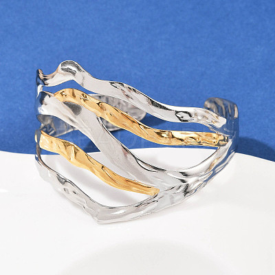 304 Stainless Steel Cuff Bangles for Women BJEW-G757-03GP-1