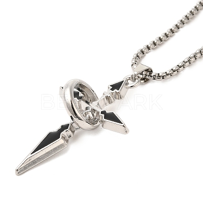 Alloy Black Enamel Ring Cross Pendant Necklaces NJEW-R001-05P-1