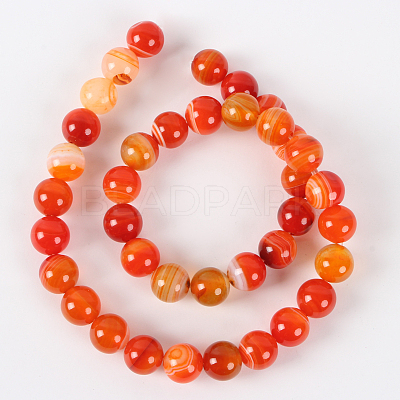 Natural Striped Agate/Banded Agate Round Bead Strands G-E234-14-1