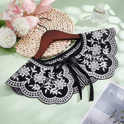 Detachable Fibre Lady's Flower Pattern Embroidered False Collars AJEW-WH0347-09-1