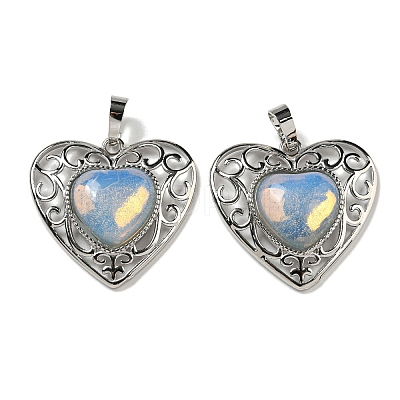 Opalite Peach Love Heart Pendants G-G158-01V-1