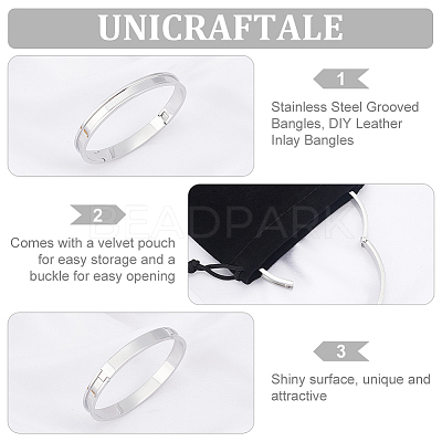 1Pc Stainless Steel Grooved Bangles STAS-UN0042-50A-P-1