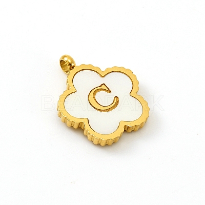 Golden Tone Stainless Steel Pave White Shell Letter Flower Charms PW-WGC5230-03-1