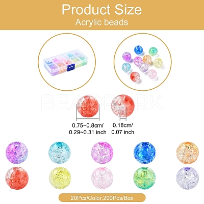 200Ps 10 Colors Transparent Crackle Acrylic Beads CACR-YW0001-1