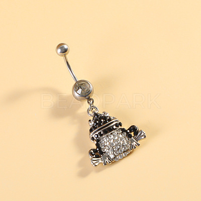 316L Surgical Stainless Steel Pave Cubic Zirconia Enamel Dangle Curved Barbell Belly Rings FS-WGB5546-07-1
