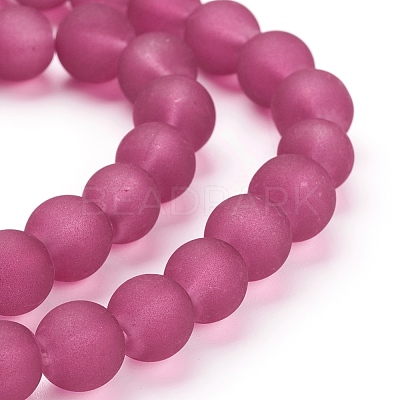 Baking Paint Medium Violet Red Frosted Round Transparent Glass Bead Strands X-GLAA-S031-8mm-39-1