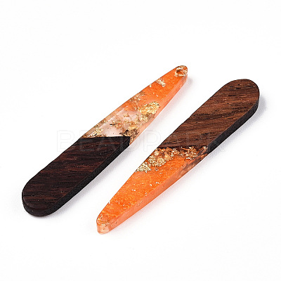 Transparent Resin & Walnut Wood Pendants RESI-N039-69G-1