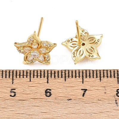 Flower Brass Micro Pave Clear Cubic Zirconia Stud Earrings EJEW-F400-01D-G-1