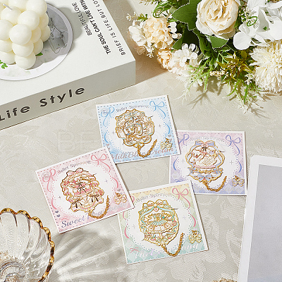 4Pcs 4 Styles Ballet Theme Brass & Iron Enamel Bookmarks with Chain and Bowknot Charms AJEW-SP0002-24-1