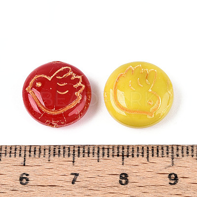 Flat Round with Peace Dove Glass Beads GLAA-T025-73M-1