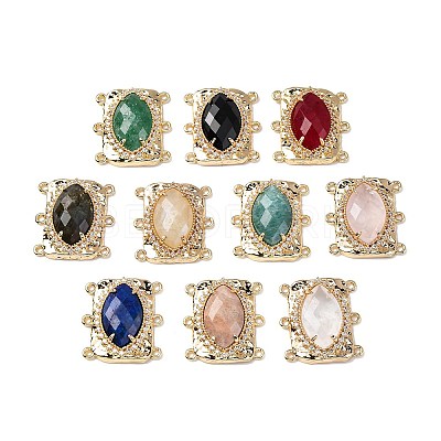 Brass Micro Pave Cubic Zirconia Multi-Strand Links with Mixed Natural Gemstone KK-Z096-02G-1