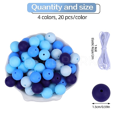 80Pcs 4 Style Round Silicone Focal Beads SIL-SZ0001-22B-1