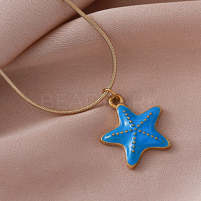 Vintage Ocean 304 Stainless Steel Enamel Starfish Pendant Necklaces for Women FT5866-1