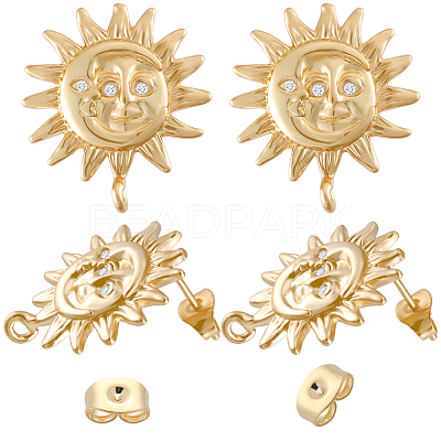 3 Pairs Brass Micro Pave Cubic Zirconia Sun Stud Earring Findings KK-BBC0007-97-1