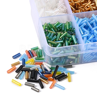 100g 10 Style Silver Lined & Transparent & Opaque Glass Bugle Beads SEED-YW0002-06-1