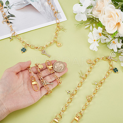 3Pcs Clover Key Star Charm Aluminum Cable Chain Bag Decorative Chains HJEW-NB00279-1