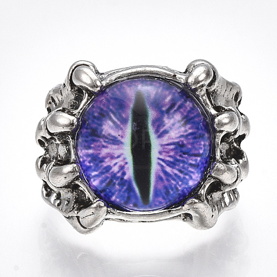 Adjustable Alloy Glass Finger Rings RJEW-T006-02C-1