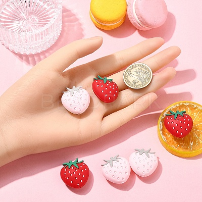 6Pcs 2 Colors Strawberry Food Grade Eco-Friendly Silicone Focal Beads SIL-YW0001-60-1