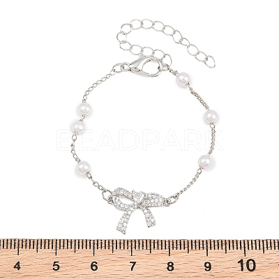 Alloy Micro Pave Clear Cubic Zirconia Bowknot Link Bracelets for Women AL-CBA3C8B-07B-P-1