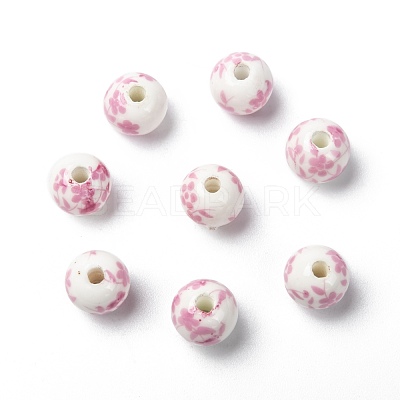 Floral Printed Porcelain Beads PORC-Q201-10mm-3-1