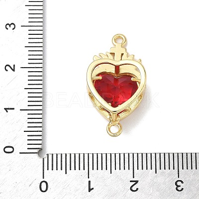 Brass with Glass Dark Red Sacred Heart Connector Charms X-KK-L253-27G-04-1
