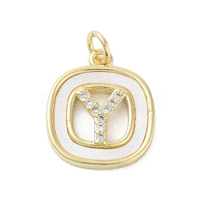 Rack Plating Brass Micro Pave Clear Cubic Zirconia Pendants KK-E102-33G-Y-1