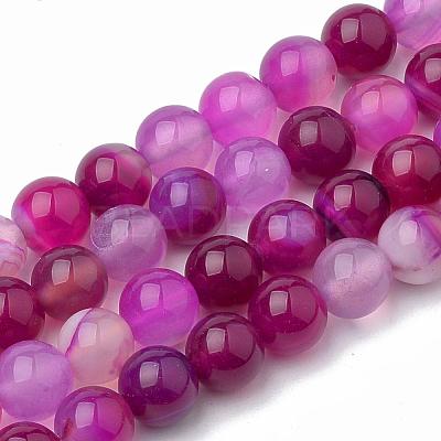 Dyed Natural Striped Agate/Banded Agate Round Bead Strands G-R342-8mm-04-1