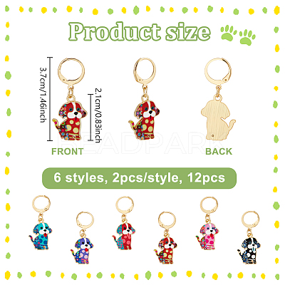 12Pcs 6 Styles Dog Alloy Enamel Pendant Locking Stitch Markers HJEW-NB00265-1