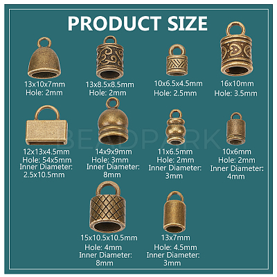 120Pcs 10 Styles Tibetan Style Alloy Cord Ends TIBE-PH0002-20-1