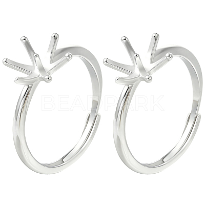 2Pcs Adjustable Rhodium Plated 925 Sterling Silver Finger Rings Components STER-BBC0008-60-1