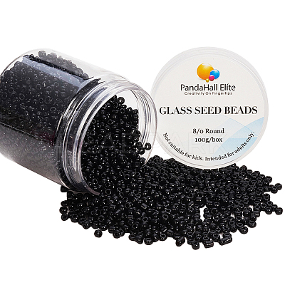 1 Box 8/0 Glass Seed Beads Round Black for Jewelry Making 3mm SEED-PH0005-10-1