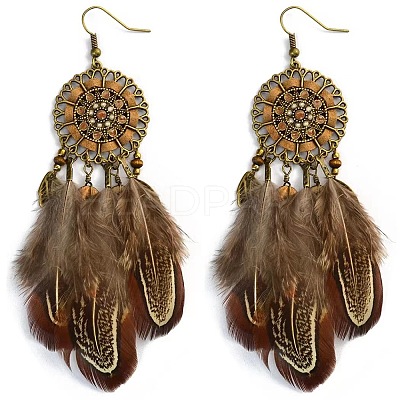 Bohemian Style Alloy Feather with Flat Round Chandelier Earrings FS-WGB45E0-01-1