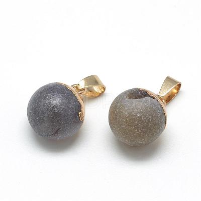 Natural Druzy Grey Agate Pendants G-Q494-06G-1