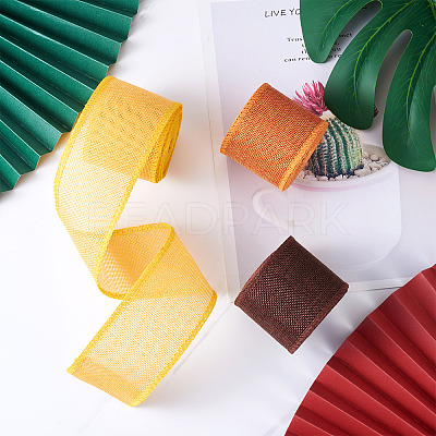 3 Rolls 3 Colors Polyester Imitation Linen Wrapping Ribbon OCOR-YS0001-02B-1