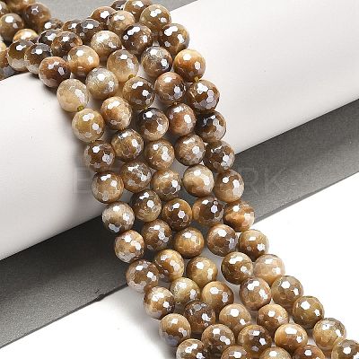 Electroplated Natural Tiger Eye Round Beads Strands G-L598-A04-02-1