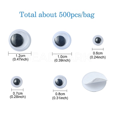 500Pcs 5 Style Black & White Plastic Wiggle Googly Eyes Buttons DIY Scrapbooking Crafts Toy Accessories with Label Paster on Back KY-YW0001-54-1