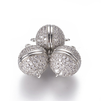 Brass Micro Pave Cubic Zirconia Magnetic Clasps with Loops ZIRC-L082-E-01-P-1