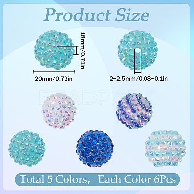 30Pcs 5 Style Resin Rhinestone Graduated Beads RESI-SC0003-06-1