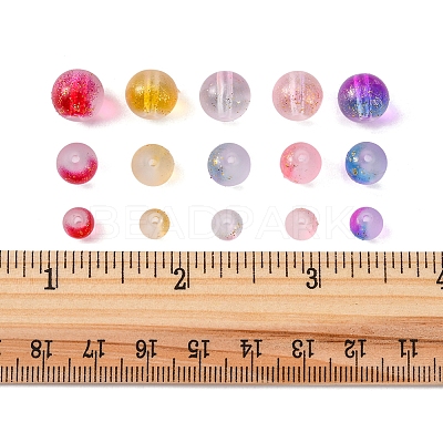 190Pcs 15 Style Frosted Spray Painted Glass Beads Strands GLAA-FS0001-27-1