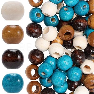 80Pcs 4 Colors Natural Wood Beads WOOD-PA0001-24-1