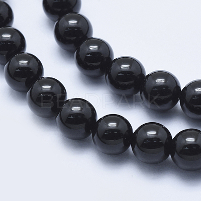 Natural Black Tourmaline Beads Strands G-E444-27-8mm-1