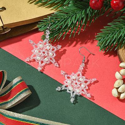 Christmas Snowflake Glass Seed Braided Dangle Earrings EJEW-MZ00236-01-1